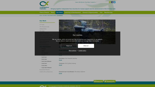 Screenshot of the Congregational Federation (East Midlands Area) website