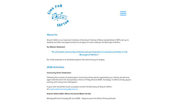 Screenshot of the Southport Music Festival Association website