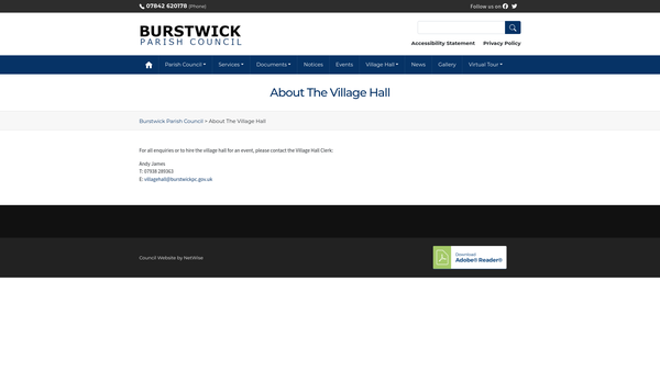 Screenshot of the Burstwick Village Hall website