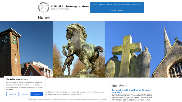 Screenshot of the Solihull Archaeological Group website