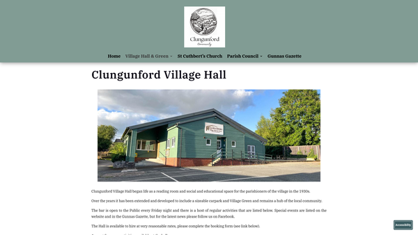 Screenshot of the Clungunford Village Hall website