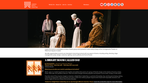 Screenshot of the Leeds Arts Centre website