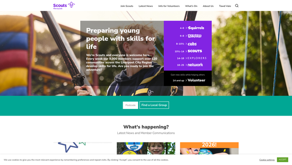 Screenshot of the Merseyside County Scout Council website
