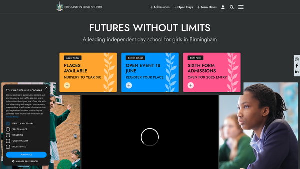 Screenshot of the The Edgbaston High School For Girls website