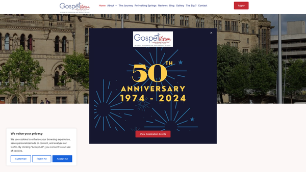 Screenshot of the Gospel Vision website