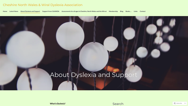 Screenshot of the Cheshire ,North Wales & Wirrel Dyslexia  Associaton website