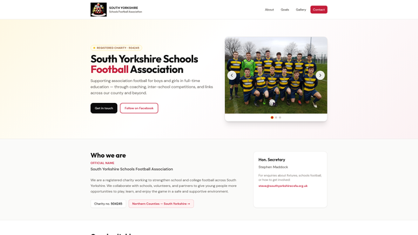 Screenshot of the South Yorkshire Schools Football Association website