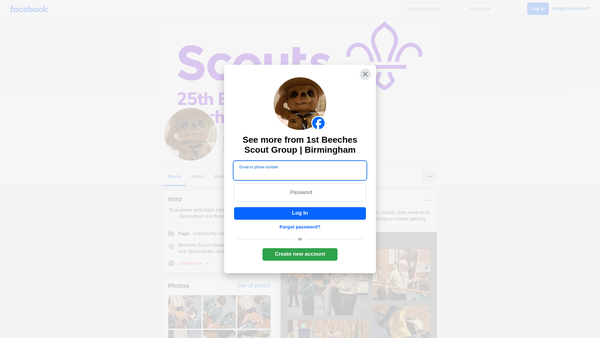 Screenshot of the 25th Birmingham 1st Beeches Scout Group website