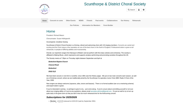 Screenshot of the Scunthorpe And District Choral Society website