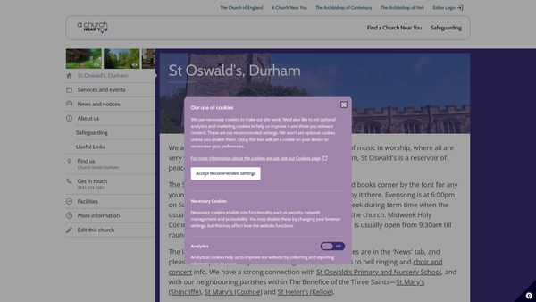 Screenshot of the Florence Fanny Caldcleugh Bequest To St Oswald's Church, Durham website