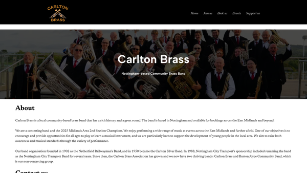 Screenshot of the The Carlton Band website