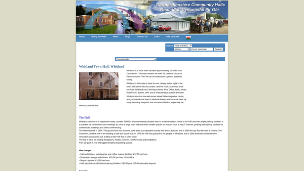 Screenshot of the Whitland Town Hall website