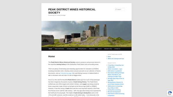 Screenshot of the Peak District Mines Historical Society Limited website