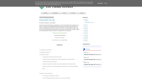 Screenshot of the 1st Taxal (Whaley Bridge) Scout Group website