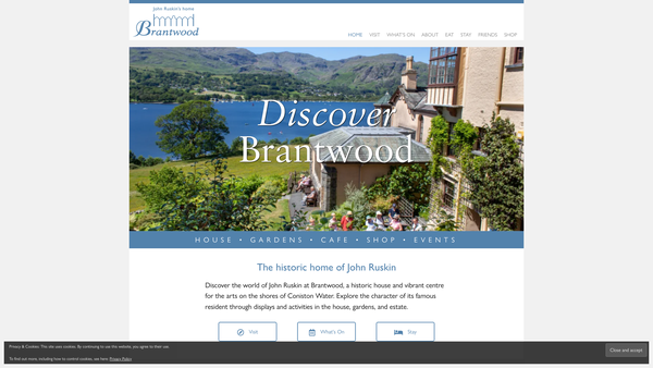 Screenshot of the Brantwood (John Ruskin Memorial Trust) website