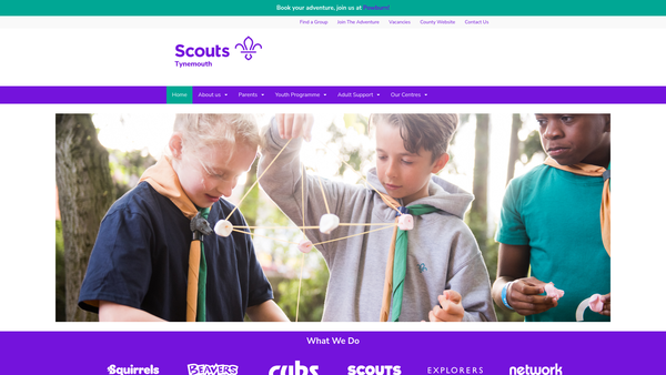 Screenshot of the Tynemouth District Scout Council website
