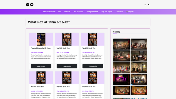 Screenshot of the Cymdeithas Theatr Twm Or Nant website
