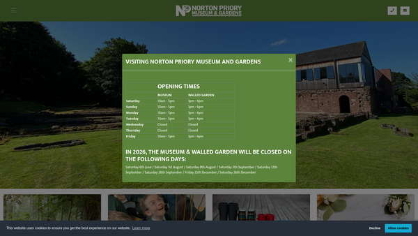 Screenshot of the The Norton Priory Museum Trust Limited website