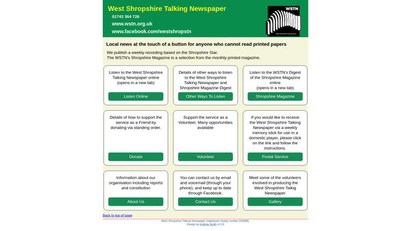 Screenshot of the The West Shropshire Talking Newspaper website