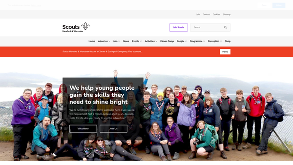 Screenshot of the Hereford And Worcester Scout County website