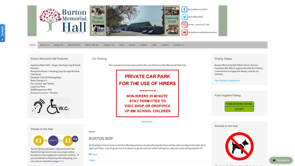 Screenshot of the Burton Memorial Hall website