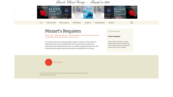 Screenshot of the Lincoln Choral Society website