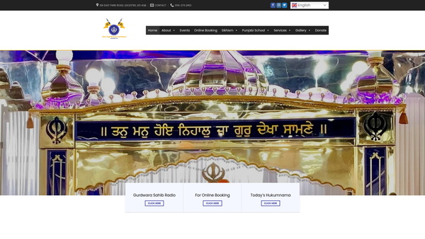 Screenshot of the Guru Tegh Bahadur Gurudwara (Sikh Temple) website