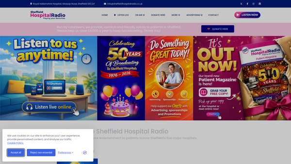 Screenshot of the Hospital Broadcasting Sheffield website