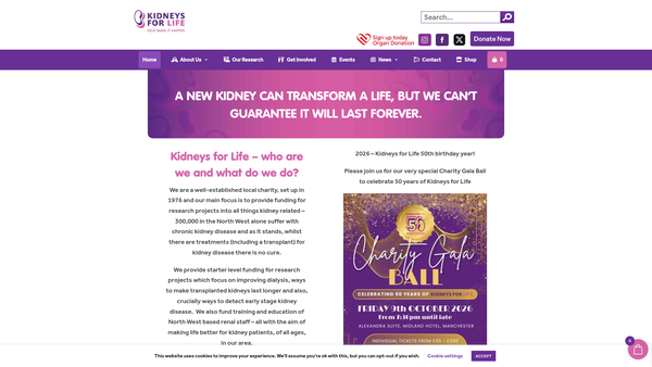 Screenshot of the Kidneys for Life website