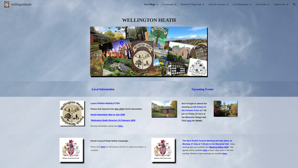 Screenshot of the Wellington Heath Memorial Village Hall website