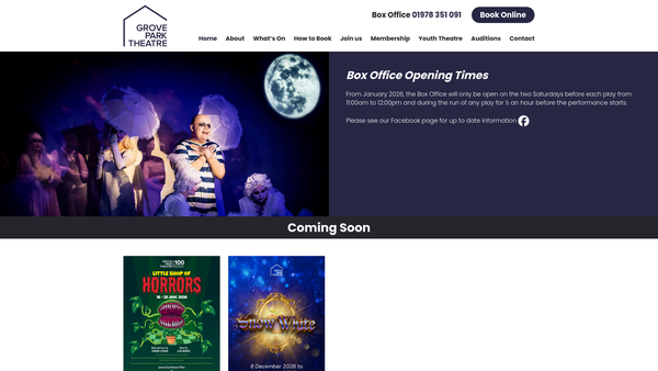 Screenshot of the Grove Park Theatre website