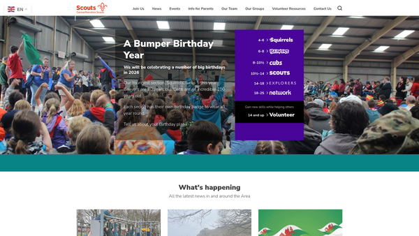 Screenshot of the Carmarthenshire Scouts website