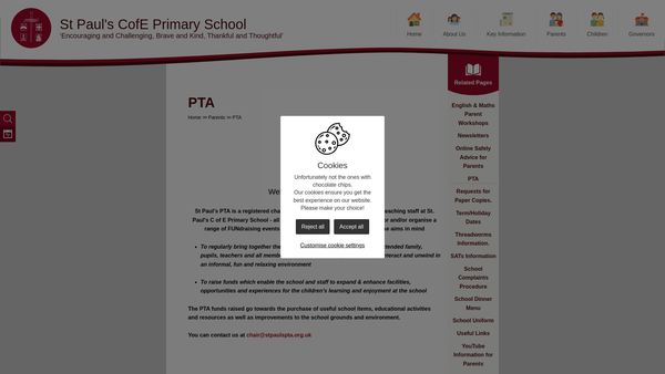 Screenshot of the St. Paul's Parent Teacher Association (PTA) website