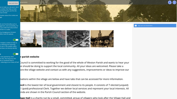 Screenshot of the Weston Village Hall website