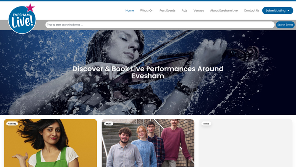 Screenshot of the Evesham Arts Association website