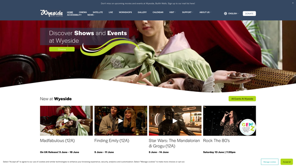 Screenshot of the Wyeside Arts Centre Limited website