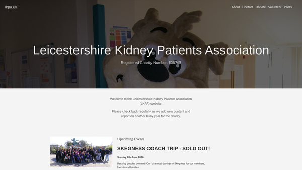 Screenshot of the Leicestershire Kidney Patients Association website