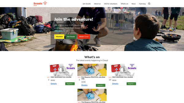 Screenshot of the Clwyd Area Scout Council website