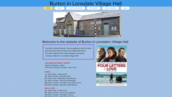 Screenshot of the Burton-In-Lonsdale Village Hall website