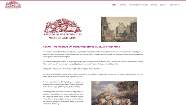Screenshot of the The Friends Of Herefordshire Museums And Arts website