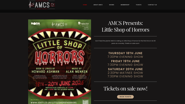 Screenshot of the The Aldridge Musical Comedy Society website
