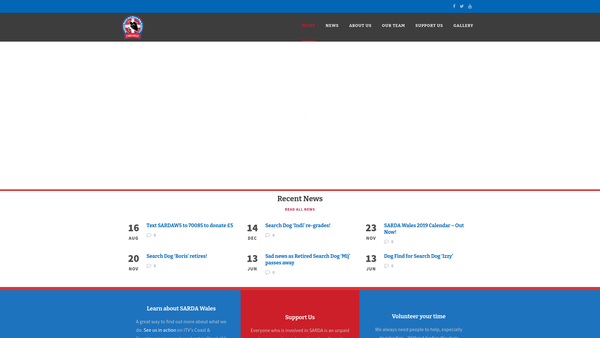 Screenshot of the Search And Rescue Dog Association (Wales) website