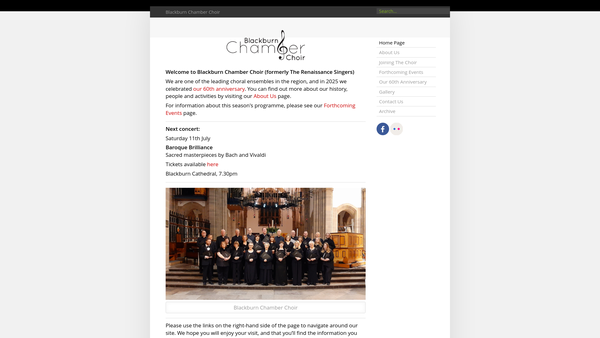 Screenshot of the Blackburn Chamber Choir website