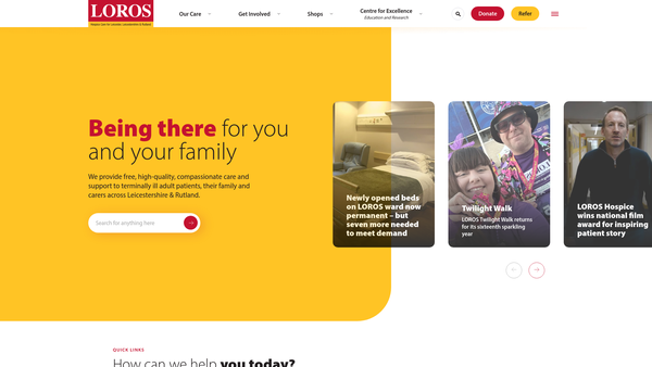 Screenshot of the Leicestershire & Rutland Organisation For The Relief Of Suffering Limited website