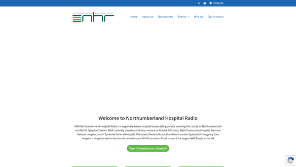 Screenshot of the Northumberland Hospital Radio (Incorporating Radio Wansbeck Hospital Broadcasting) website