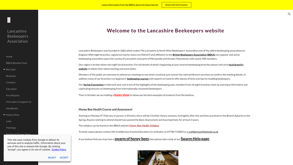 Screenshot of the The Lancashire And North-West Beekeepers' Association website