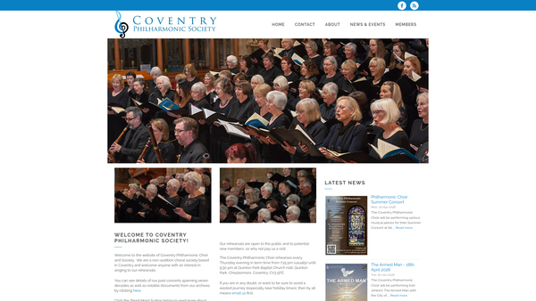 Screenshot of the Coventry Philharmonic Society website