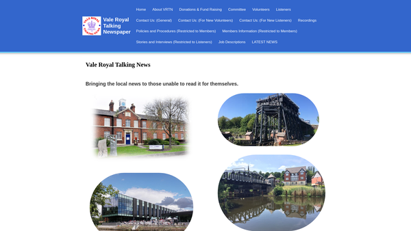 Screenshot of the The Vale Royal Talking Newspaper website