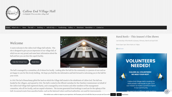 Screenshot of the Callow End Village Hall website