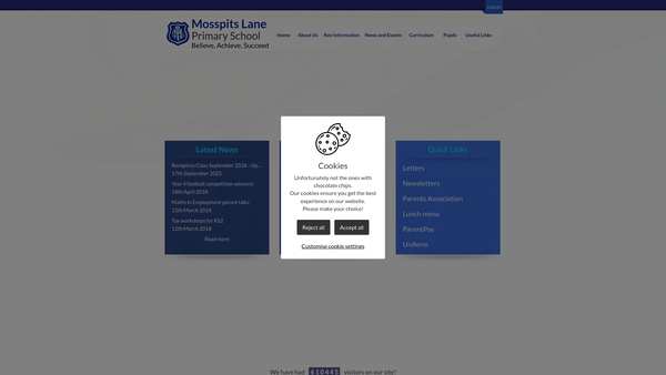 Screenshot of the Mosspits Lane Schools Parents Association website